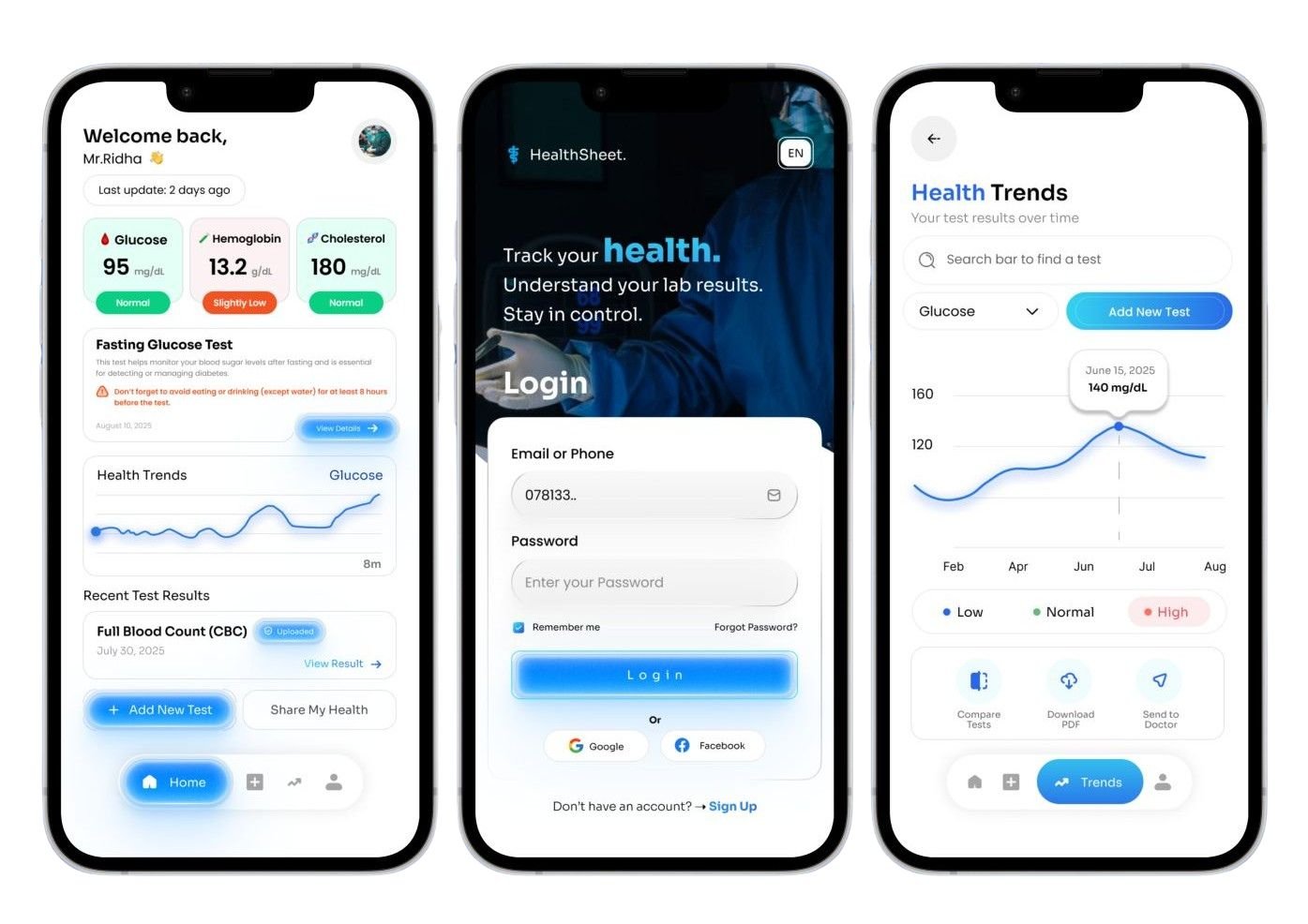 HealthSheet — lab result tracker, dashboard, health trend charts