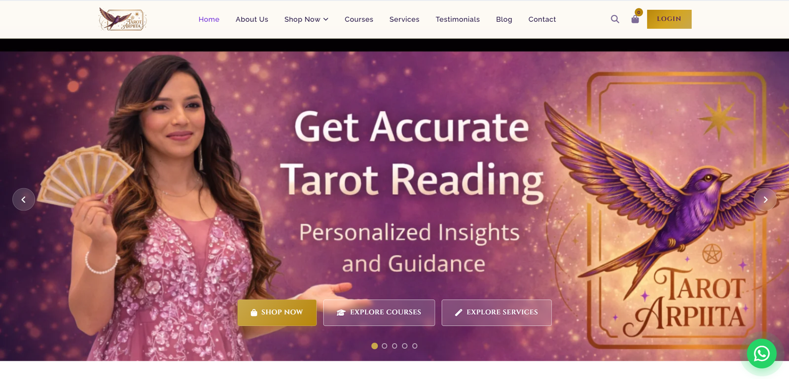 Tarot Arpiita homepage screenshot